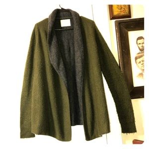 Olive green and grey cozy cardigan